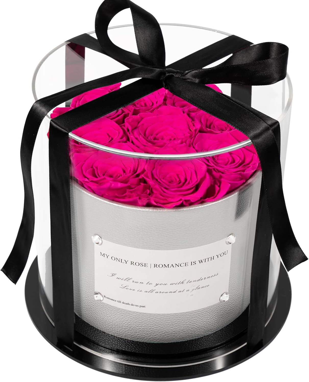 JoyFlower Preserved Flowers in Acrylic Box, Fuchsia Eternal Roses Gifts for Women Wife Girlfriend Mom, Real Rose Forever Flower Box Gift on Wedding Anniversary, Mother's Day, Birthday, Valentine's Day