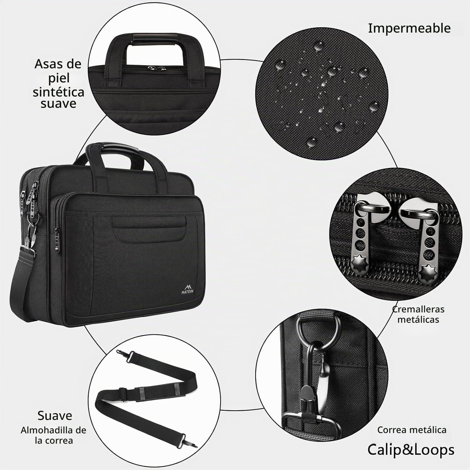 MATEIN Bolso para Computadora Portátil de 17 Pulgadas, Bolso de Hombro, Maletín de Negocios Grande Multifuncional, Aplicar para Hombres/Escuela/Viaje/Ordenador Portátil, Negro