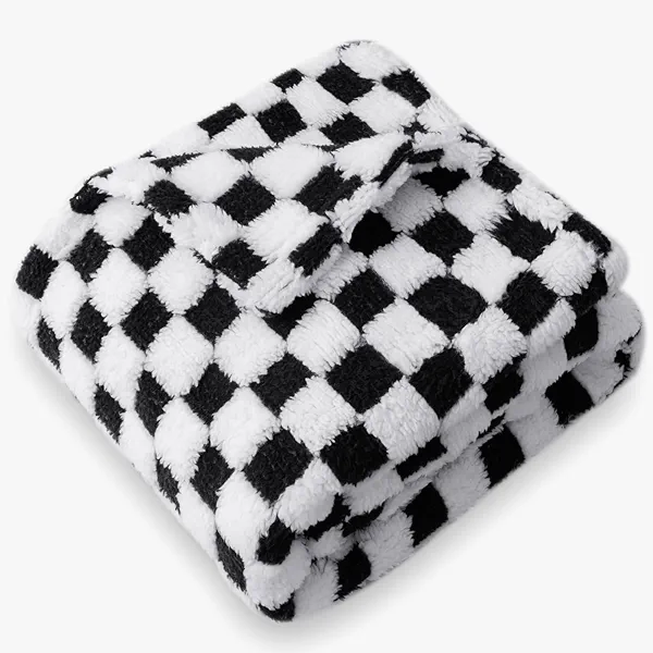 Checkered Baby Blanket Neutral Ultra Soft Fuzzy 30 X 40 Inches Cozy Baby Blankets with 3D Chessboard Grid Warm Comfort Reversible Baby Bed Blanket for Toddlers Infant or Newborn (White and Black)