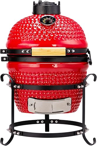 Vasitelan Parrilla de carbón portátil de cerámica de 13 pulgadas, parrilla de carbón Kamado BBQ (estilo 2-negro)