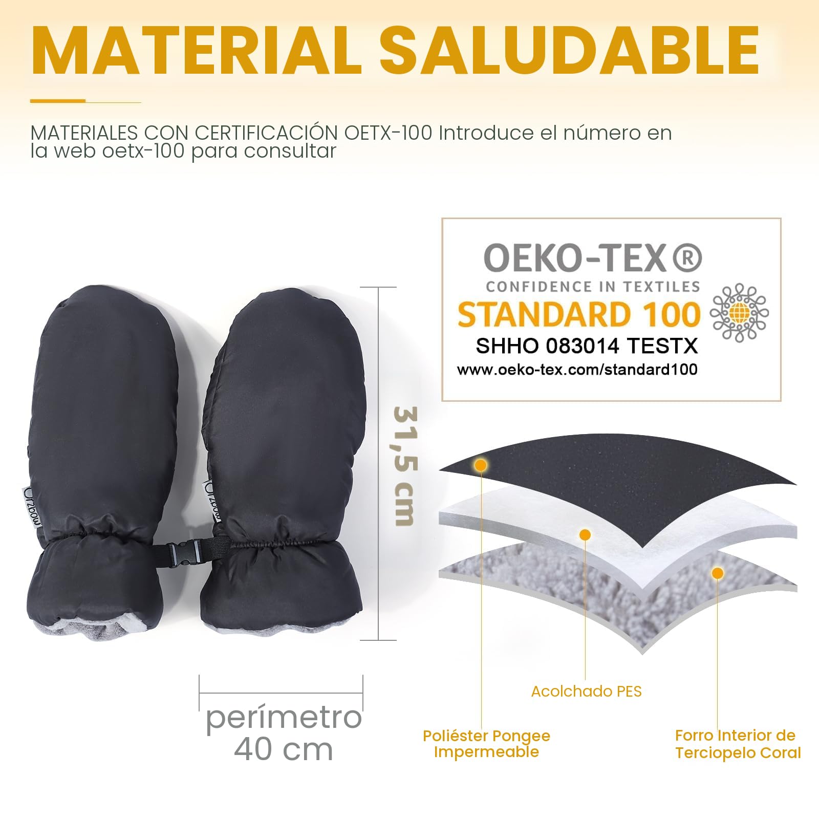 Orzbow Manoplas Carrito Bebe, Impermeables Guantes Para Carrito de Bebé De Invierno Paseo Para Todos Los Cochecitos de Bebé (Negro)