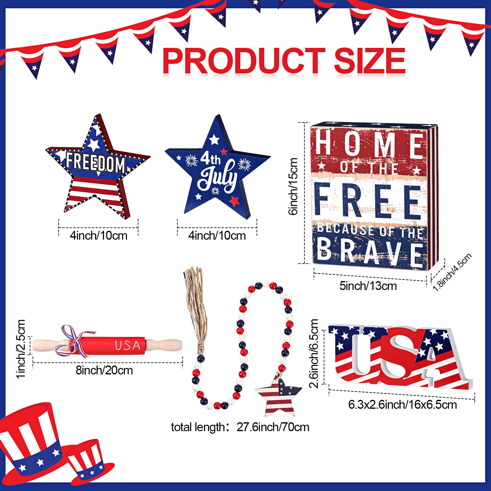 Leinuosen 6 Pieces 4th of July Tiered Tray Decor Patriotic Wooden Stars Signs for Table American Flag Usa Wooden Block Farmhouse Rustic Decorations for Kitchen Memorial Day Independence