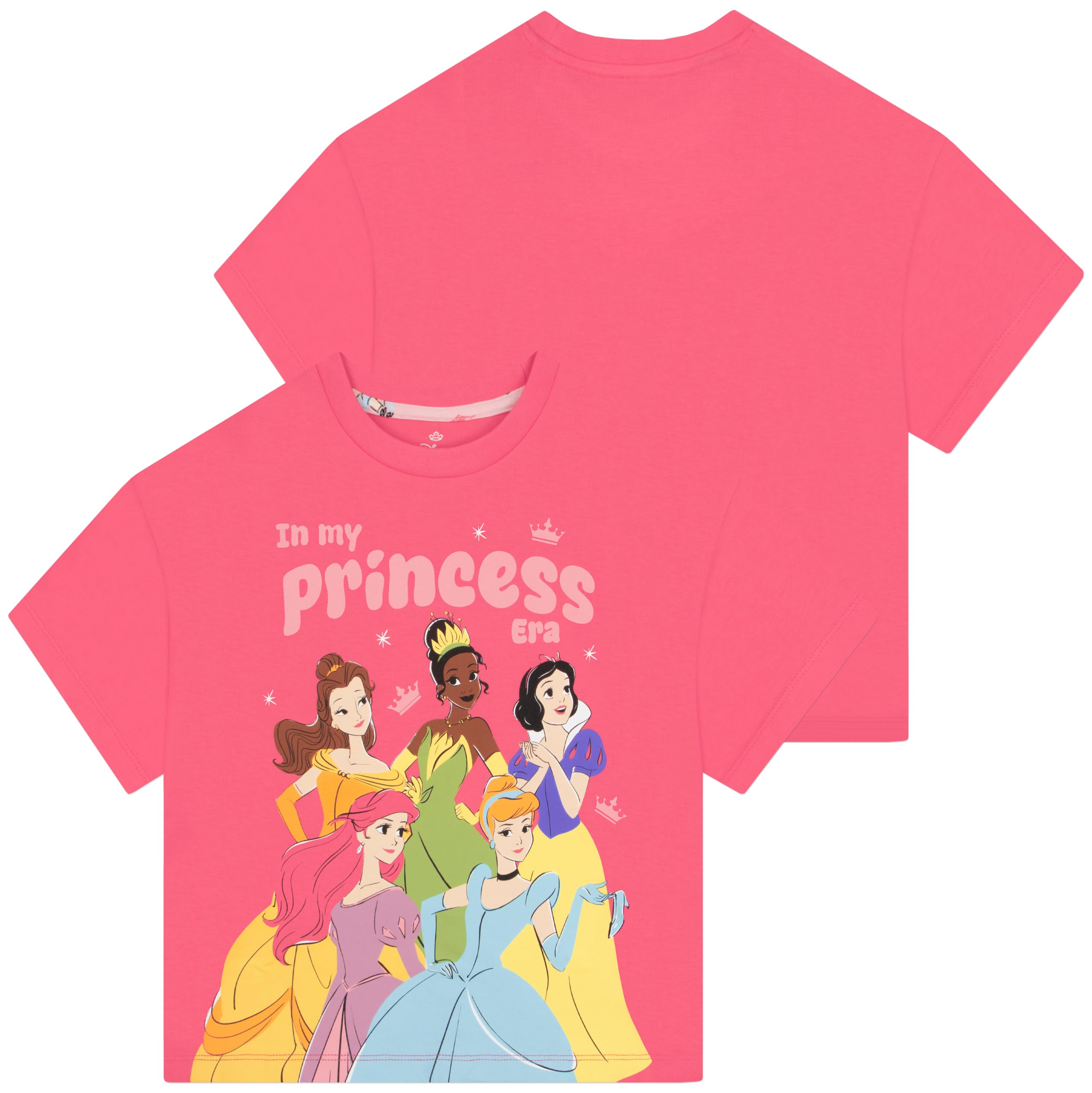 Piżama Disney Princess dla dziewczynki, Ariel, Bella, Tiana, Kopciuszek i Śnieżka, bawełniana piżama dziecięca