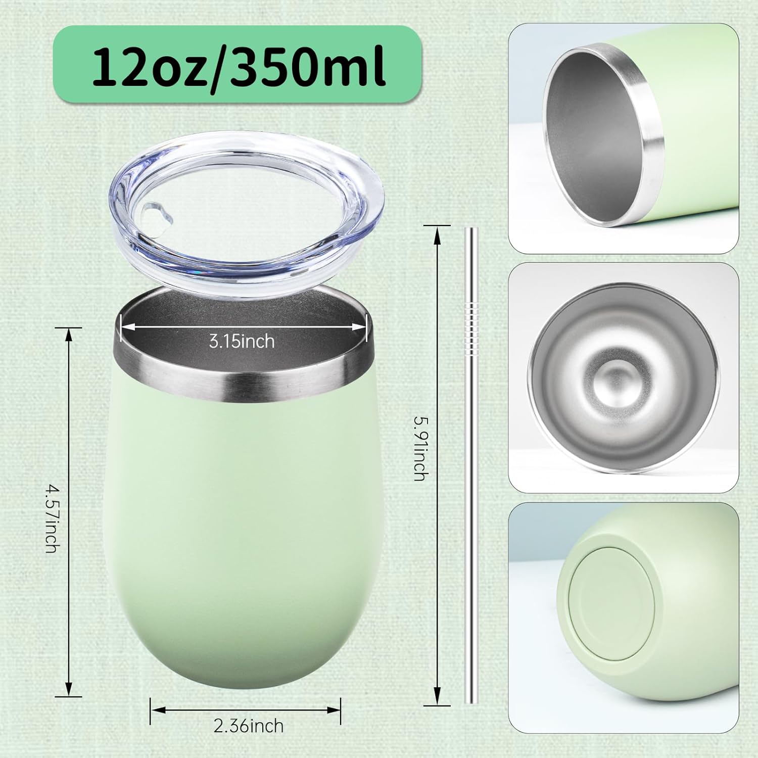 12oz/4 Pack Stainless Steel Wine Tumbler with Lids, Double WallVacuum Stainless Steel Travel Tumbler,Insulated Wine GlassesTravel Tumbler for Cold & Hot Drinks,Cup for Champaign Coffee(Light color) - Image 2