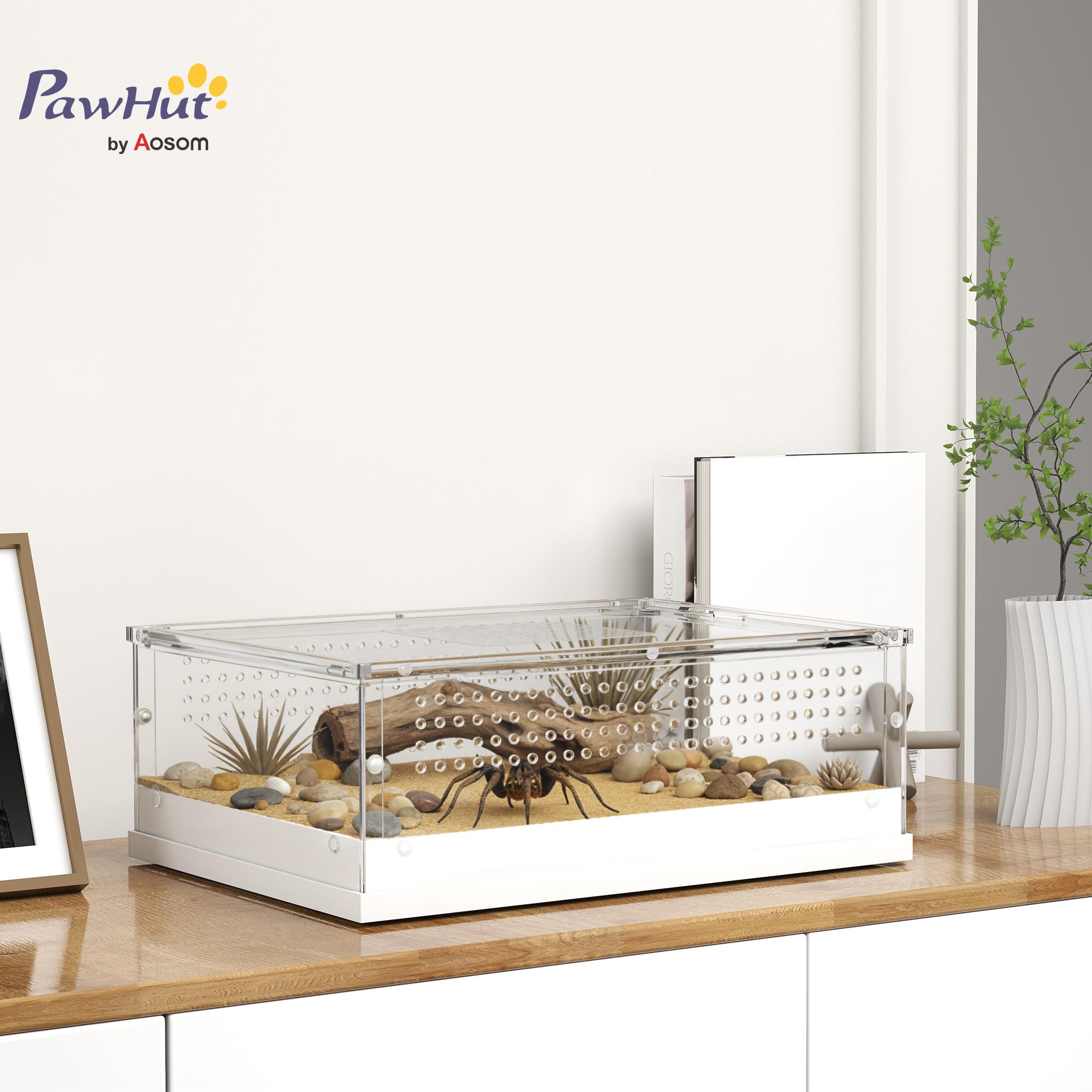 PawHut Terrario para reptiles, 40 x 30 x 15 cm, vivero con puerta corrediza superior, caja de cría de tanque de reptiles acrílico de 360° con rejillas de ventilación, para serpiente, rana, araña, geco