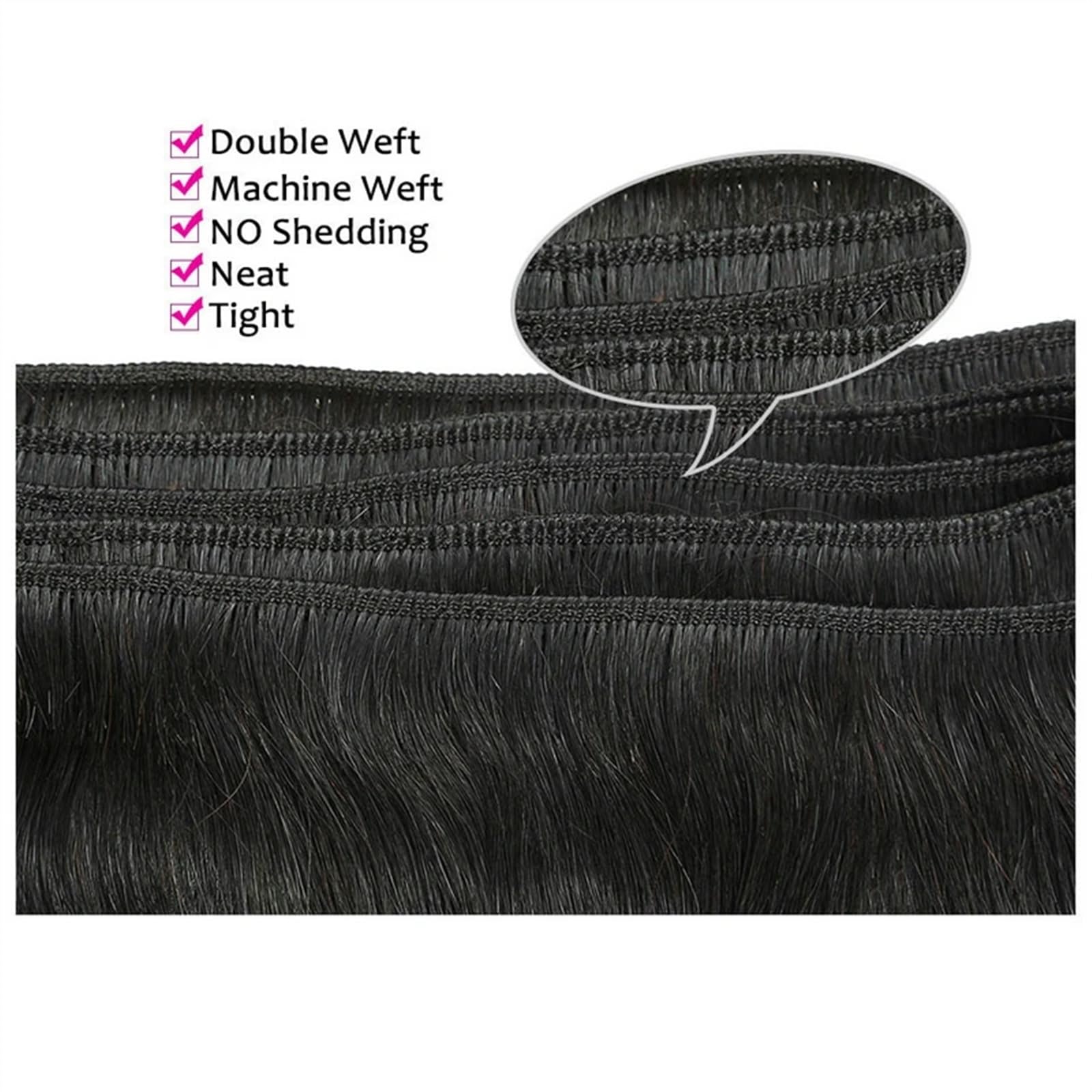Bundle Hair Mechones brasileños de cabello humano liso Yaki 8a, no Remy, rizado, 3 mechones, gruesos Color Natural Extensiones de peinado(10 12 14 (3 pcs))