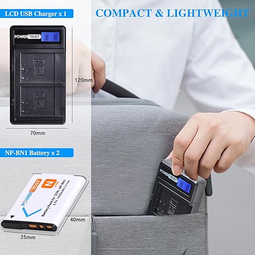 Miniatura 7 de Paquete de 2 baterías NP-BN1 BN1 de 1400 mAh + cargador USB dual LCD para Sony Cyber-Shot DSC-QX10 QX100 T99 T110 TF1 TX5 TX7 TX9 TX10 TX20 TX30