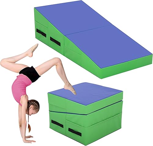 Miniatura 7 de BLKMTY Colchoneta de gimnasia inclinada de 48 x 24 pulgadas, tapete de escalada para niños, tapete plegable de cuña para gimnasio, queso, esterilla