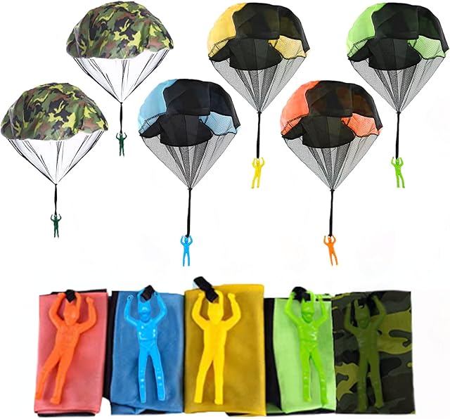 TSHAOUN 6 Pcs Parachute Toy, Outdoor Toys Parachute Hand Throw Toy Set for Kids Outdoor Entertainment Activities Parent-child Activities, 5 Colors Yellow Blue Green Orange Camouflage (6 Pcs)