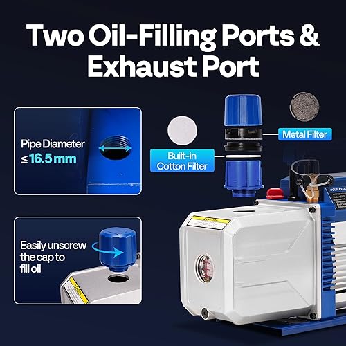 Miniatura 7 de VIVOHOME 1 bomba de vacío HP 9.6 CFM de doble etapa HVAC y medidor de colector de CA de 4 vías con detector de fugas mangueras de 5 pies y