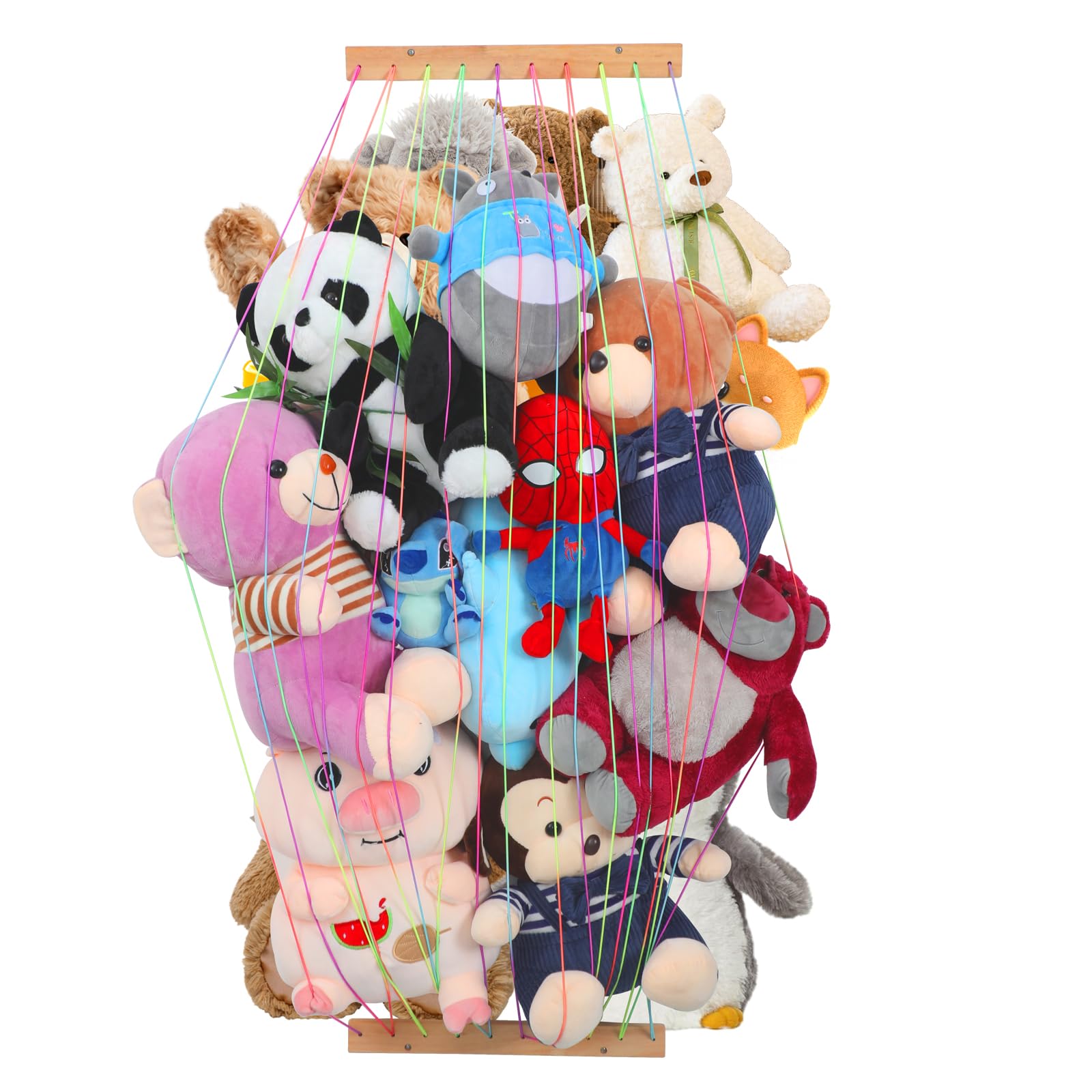 Stuffed Animal Storage Organizers,Plush Toy Holder,Hanging Plushie Toys Zoo Hammock Net for Kids Room Playroom Bedroom With Adjustable Length,Nursery Furniture,Large,Upgraded (Natural Wood)