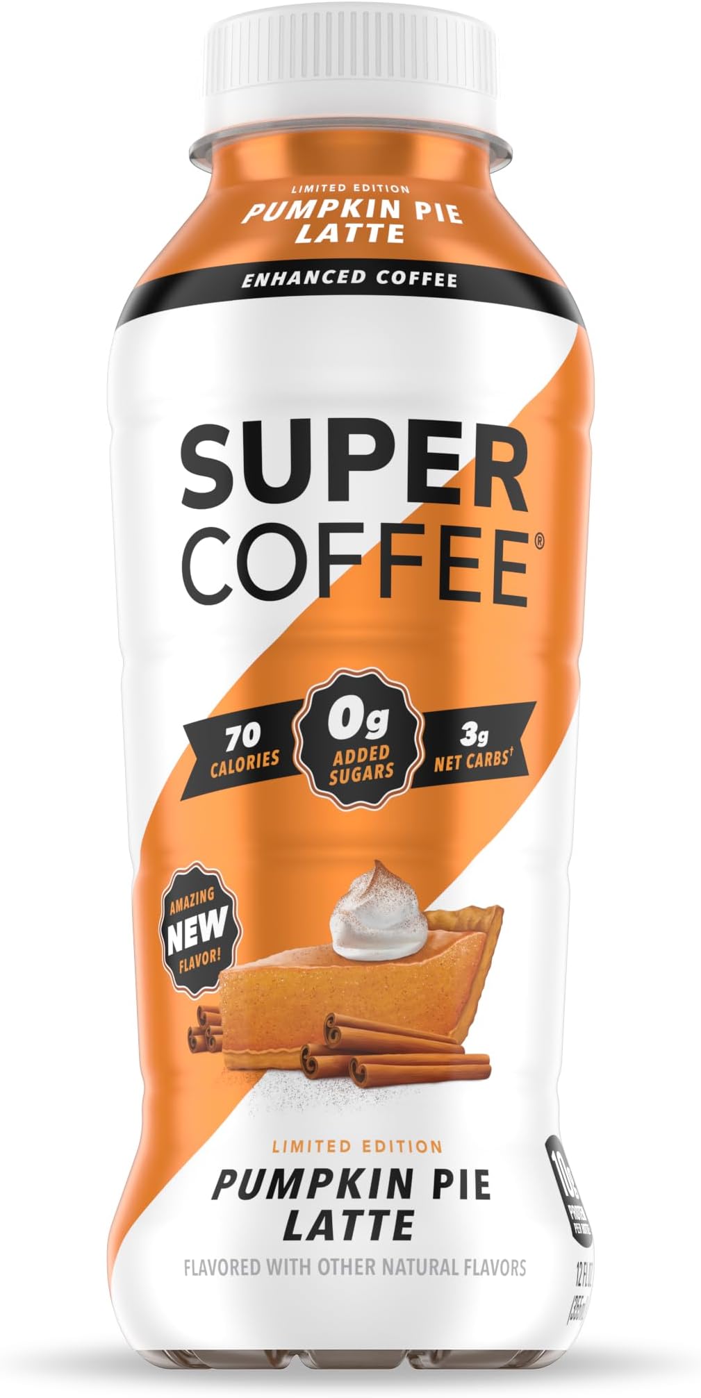 Super Coffee, Keto Protein Coffee, Pumpkin Pie Latte (12 Ounce Bottles, Pack of 12) - Low Net Carbs, No Added Sugar, Keto Friendly, 10g of Protein, Low Calorie, Iced Smart Coffee Drinks