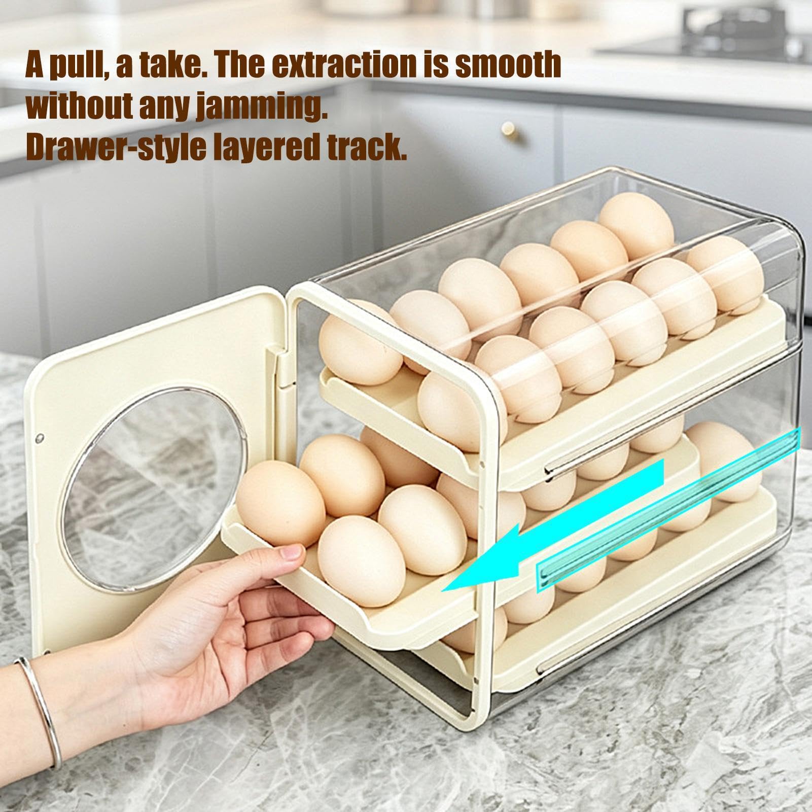 Estante clasificador de almacenamiento transparente para frigorífico | Dispensador automático de huevos para nevera, con cajón, para panadería, hogar, picnic, cocina, restaurante, encimera