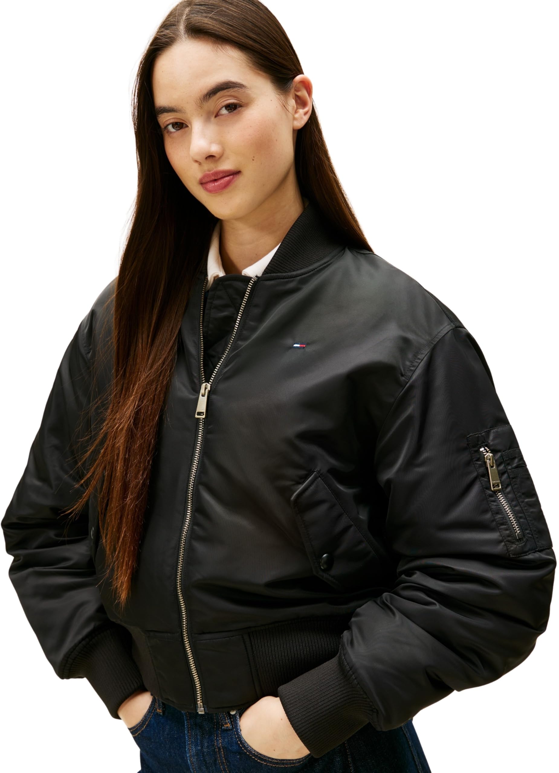 Tommy Jeans Damska kurtka bomberka TJW ESSENTIAL BOMBER DW0DW22046, czarna (czarny), S, czarny (czarny), S