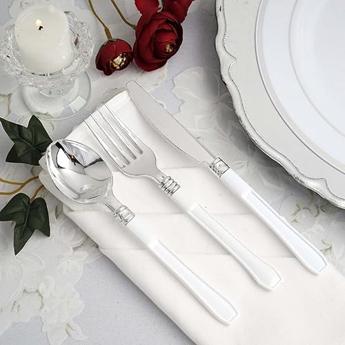 Miniatura 2 de Efavormart - 25 tenedores de plástico con mango blanco de 7 pulgadas para bodas, fiestas, banquetes, eventos, bufés de dulces, colección antigua
