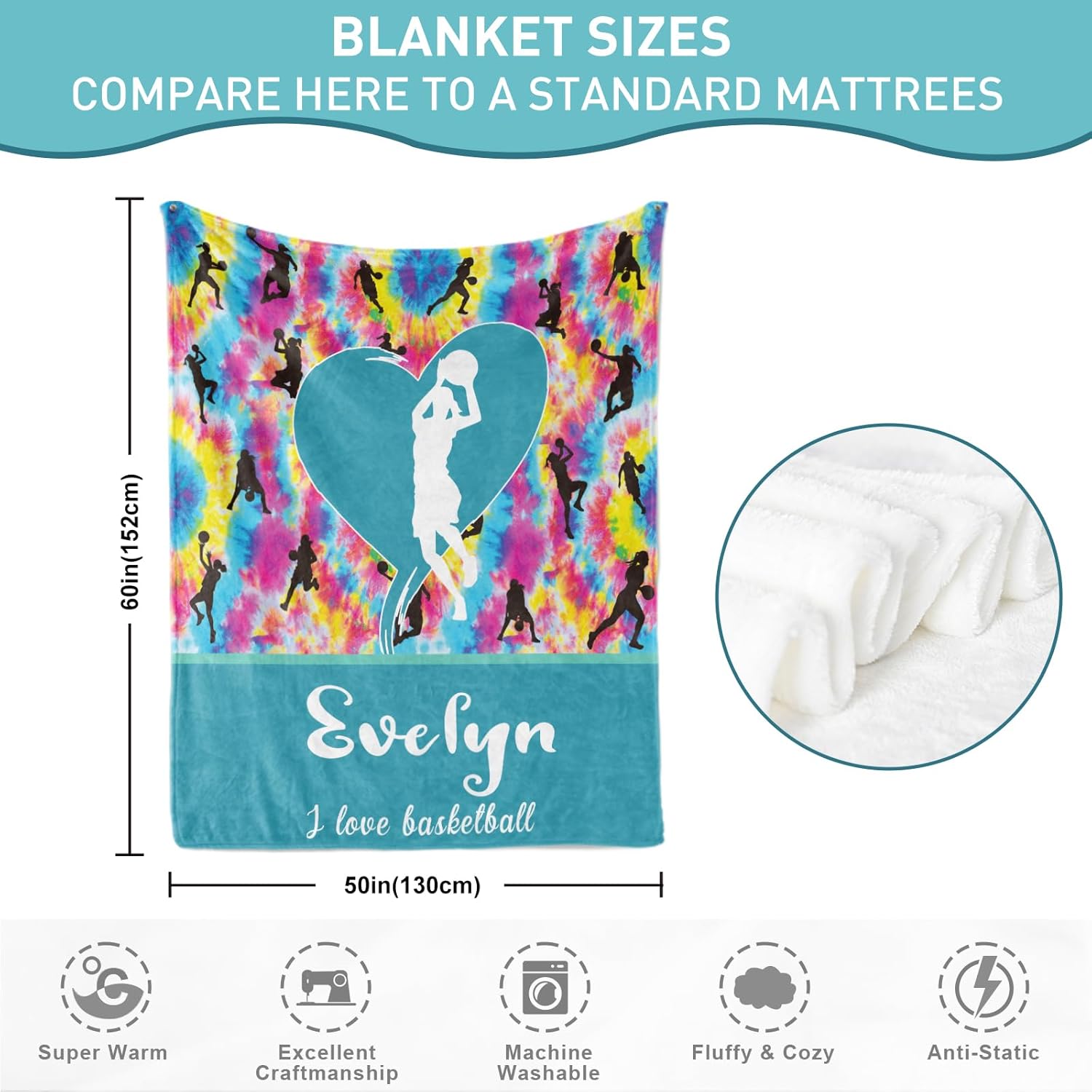 TNYKER Personalized Blankets with Name and Number, Custom Basketball Blanket Basketball Gifts for Girls, Sport Blankets for Birthday Valentines Day Coach Teammate Girl Fans Gifts