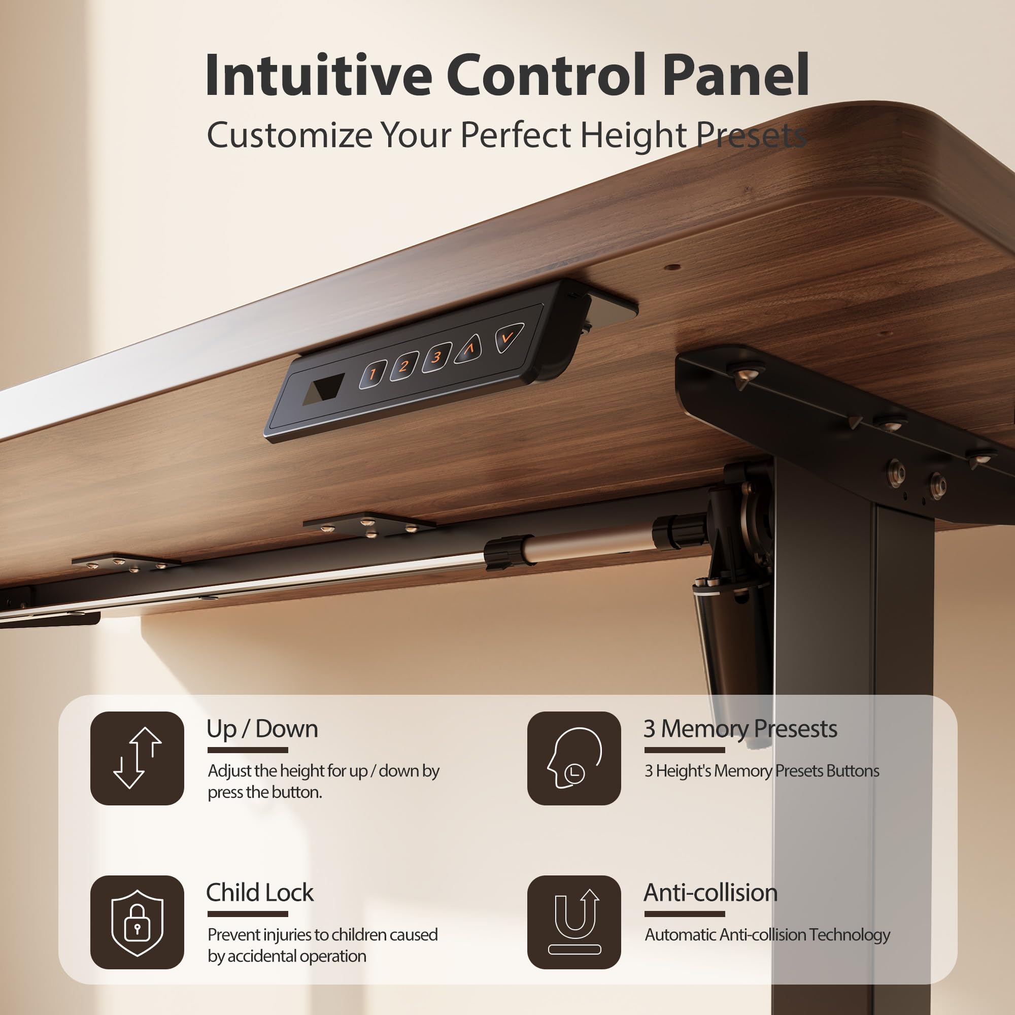 Cubiker Standing Desk, 48x24 Inches Sit Stand Home Office Desk, Electric Stand up Desk, Adjustable Desk with Splice Board, Black Frame/Black Walnut Top view 9