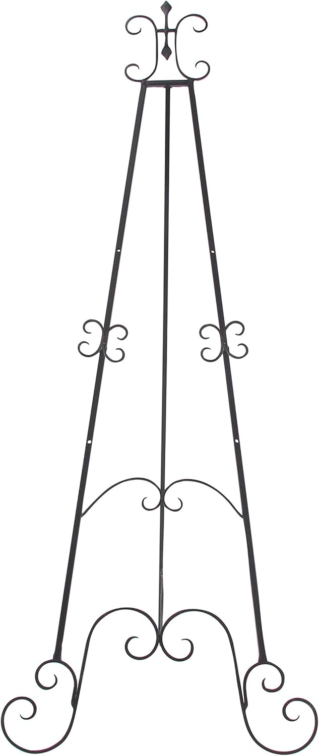 Deco 79 Metal Scroll Display Easel Adjustable 3 Tier Floor Standing Easel with Chain Support, Display Stand 32" x 28" x 69", Black
