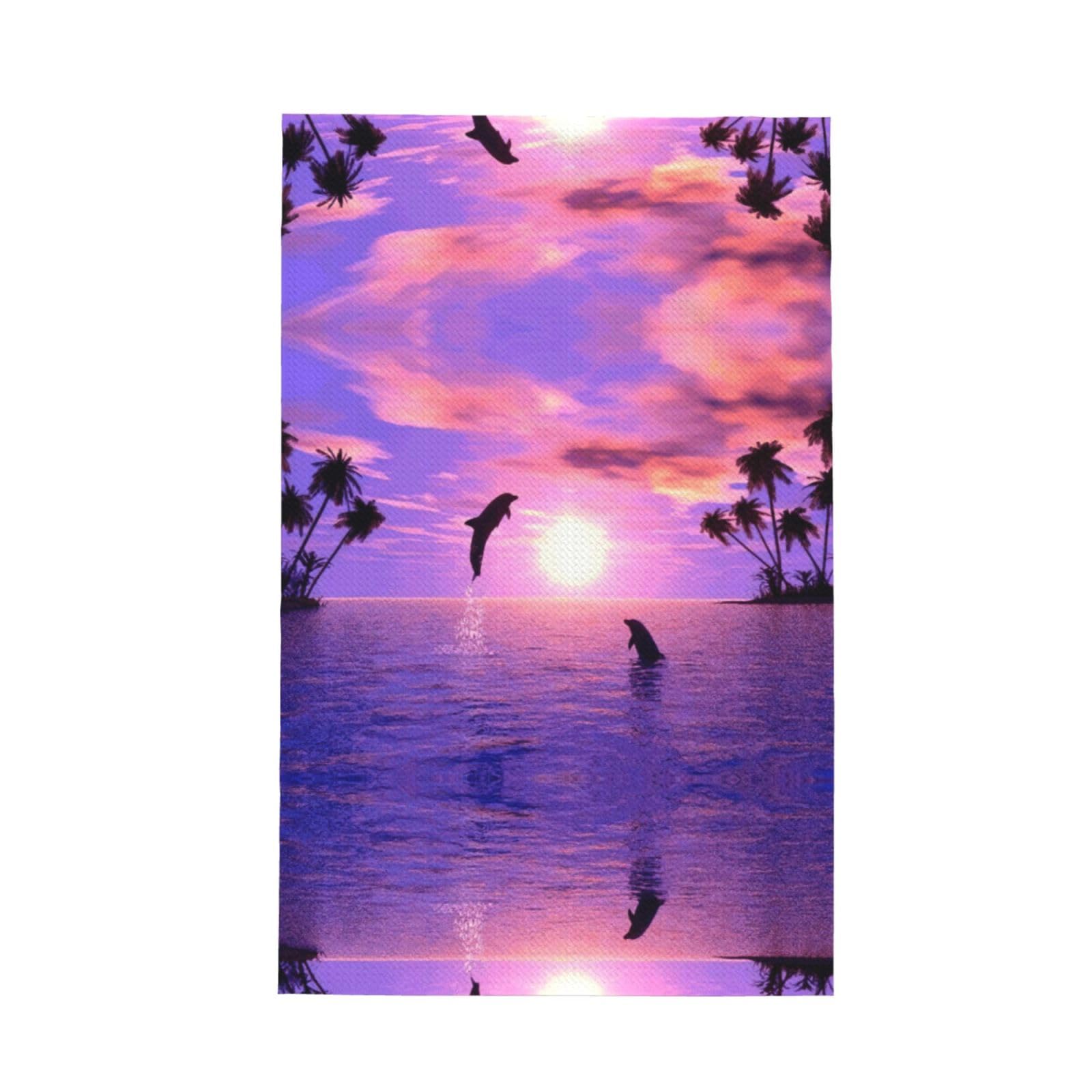 XXahnbm Sunset Dolphins Print Waffle Kitchen Towel,Absorbent Hand Towel