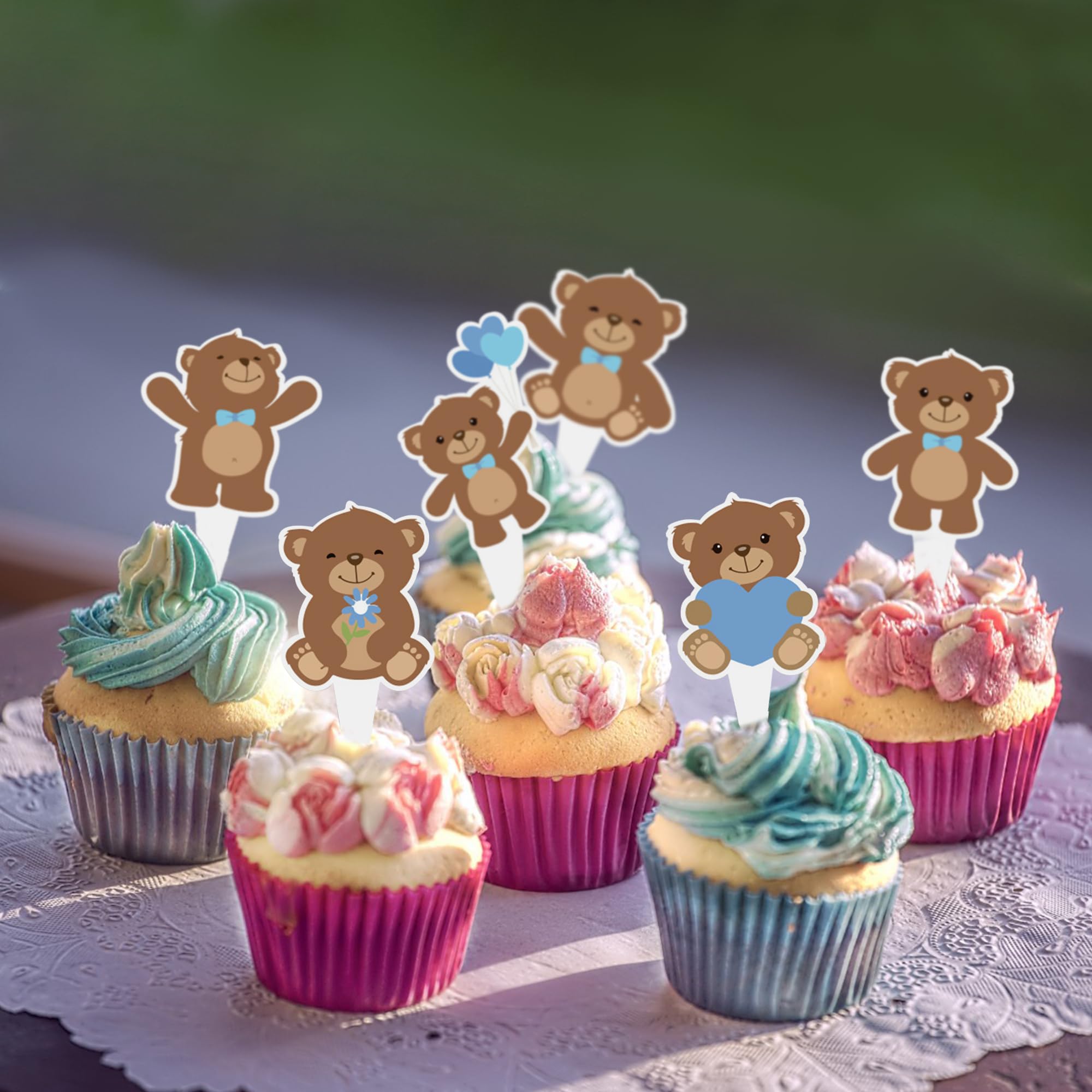 Adornos Para Cupcakes De Oso Rosa | 24 Unidades | Ideal Para Baby Shower Y Cumpleaños