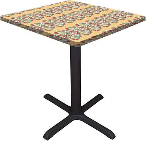 Miniatura 3 de JUNTAIY Mantel abstracto con bordes elásticos, fondo amarillo natural con flores, cuadrado, se adapta a mesas de 24 x 24 pulgadas, para