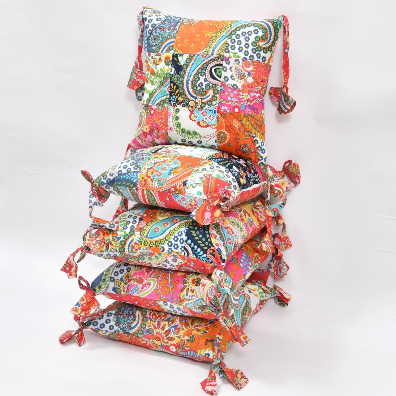 Jaipur Export Quality, Hand Made Tassels Cushion Cover, Reversible,Set of 5 pcs, Decorative Set,Size 16 by 16 Inch. Multi pajali Patch-image-12