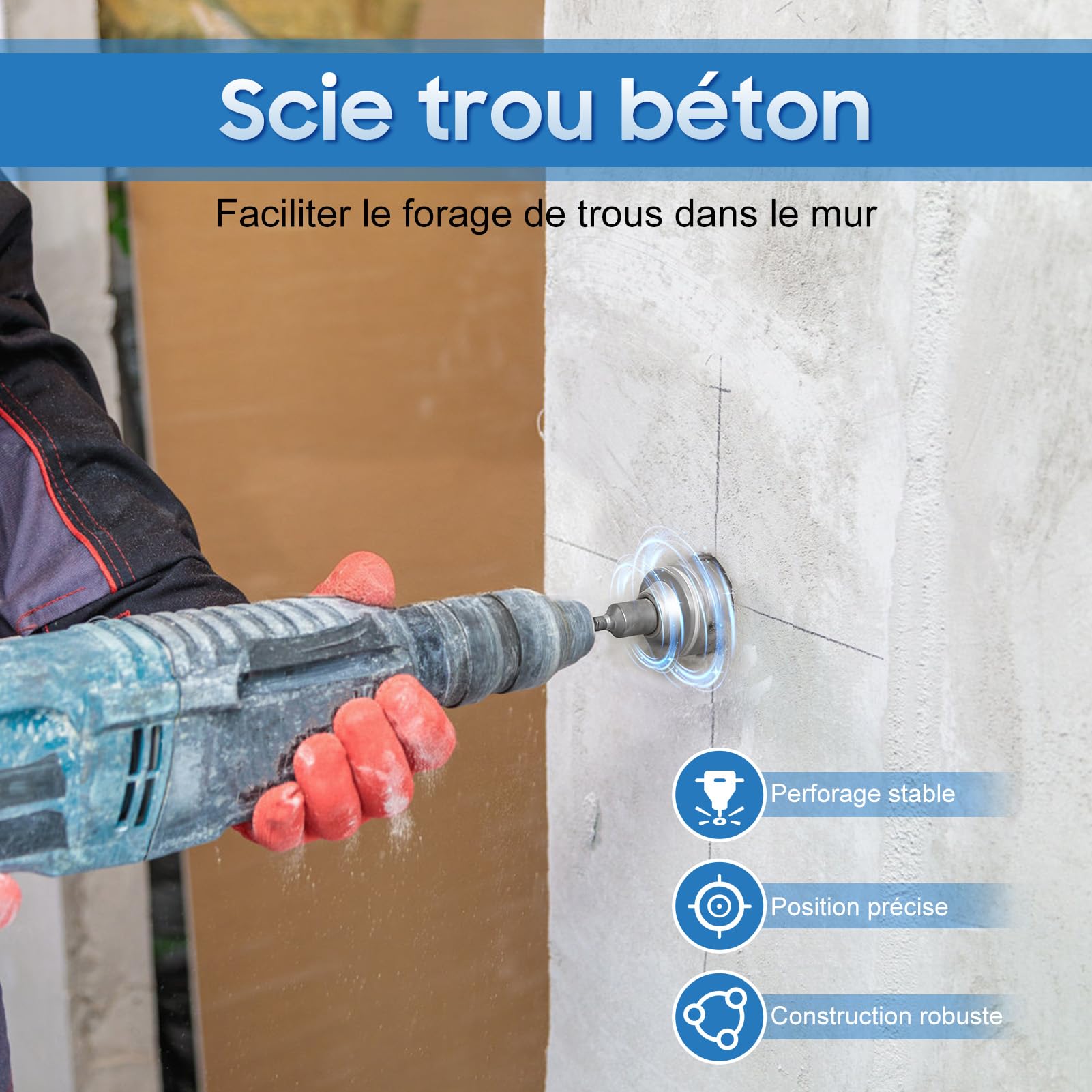Scie Cloche Beton, Couronne de Forage 30 Mm, 40 Mm, 50 Mm, 68 Mm, Couronne Carotteuse Foret Tige 320 Mm Foret pour Maçonnerie Pierres Naturelles Grès Marbre, 7 Pièces