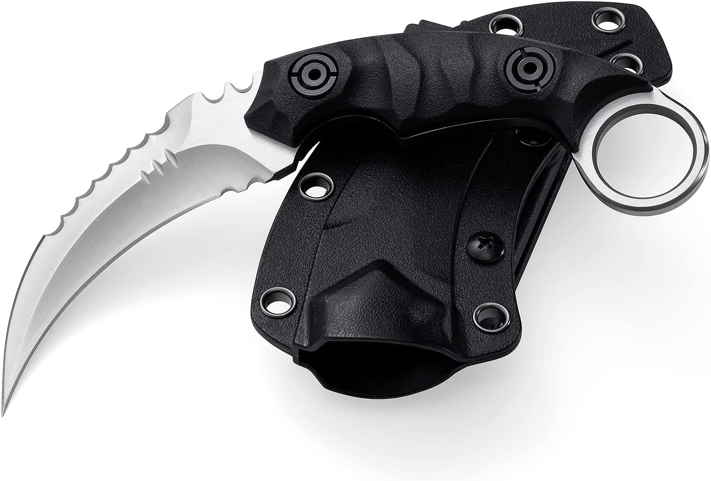 Fixed Blade Knife, D2 Steel Blade, G10 Handle, Tactical EDC, Double Edged, Claw Knife, Utility for Outdoor Survival, Hiking, Camping with Kydex Sheath OK1212 (Black/Silver) - Image 3