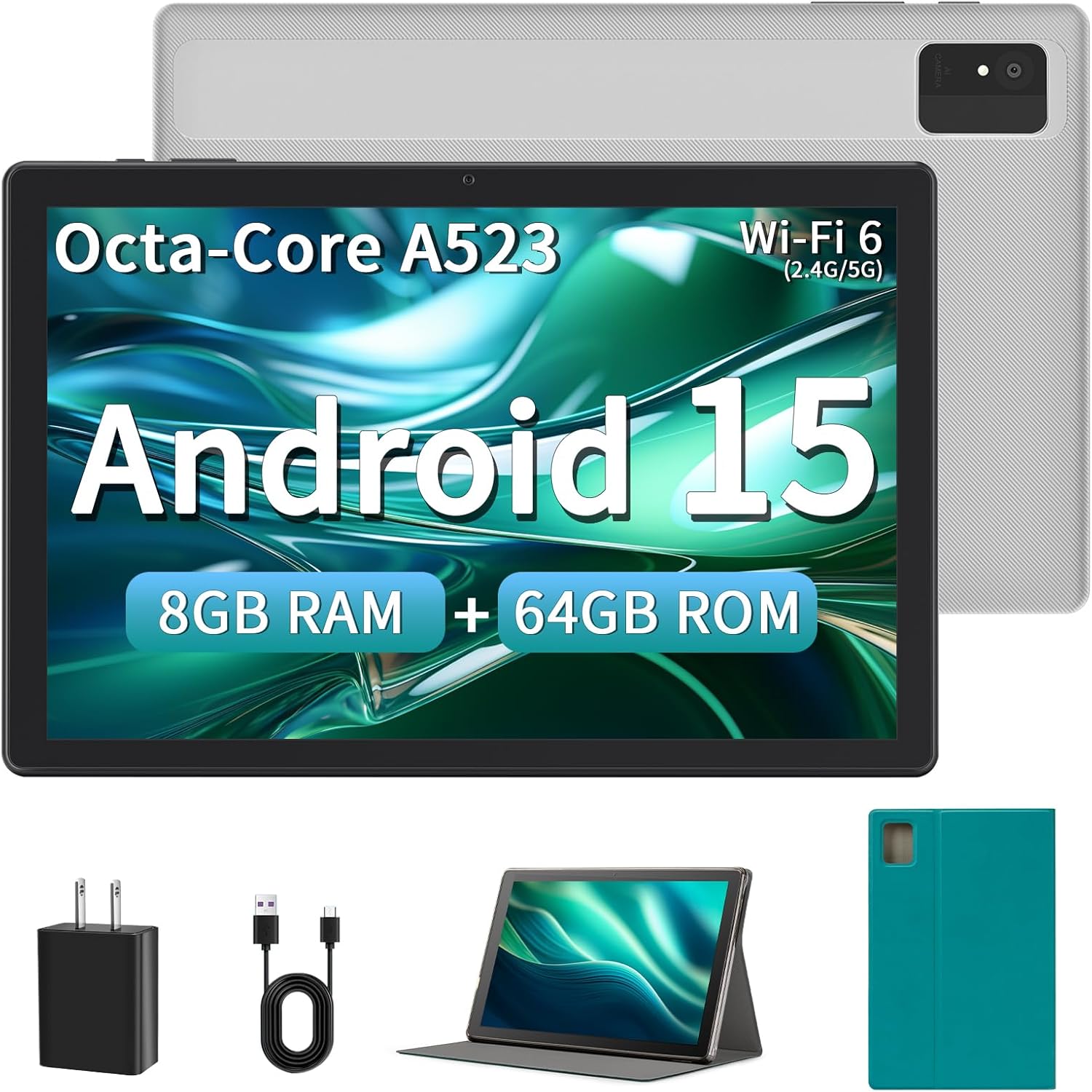 Android 15 Tablet for Adults, 10 inch Tablet – Google Tablet Computer with Octa-Core Processor, 8(4+4) GB RAM 64GB ROM, 1TB Expand, Wi-Fi 6 (2.4G + 5G), Dual Camera, 5000mAh Battery – Silver Android 15 Tablet for Adults, 10 inch Tablet – Google Tablet Computer with Octa-Core Processor, 8(4+4) GB RAM 64GB ROM, 1TB Expand, Wi-Fi 6 (2.4G + 5G), Dual Camera, 5000mAh Battery – Silver