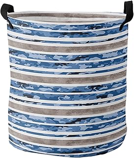 Cesta Lavandería Raya De Colores Azul Y Gris Cesto Redondo Para La Ropa Impermeabilización Cesto Para Ropa Sucia, Para Salas De Estar, Juguetes