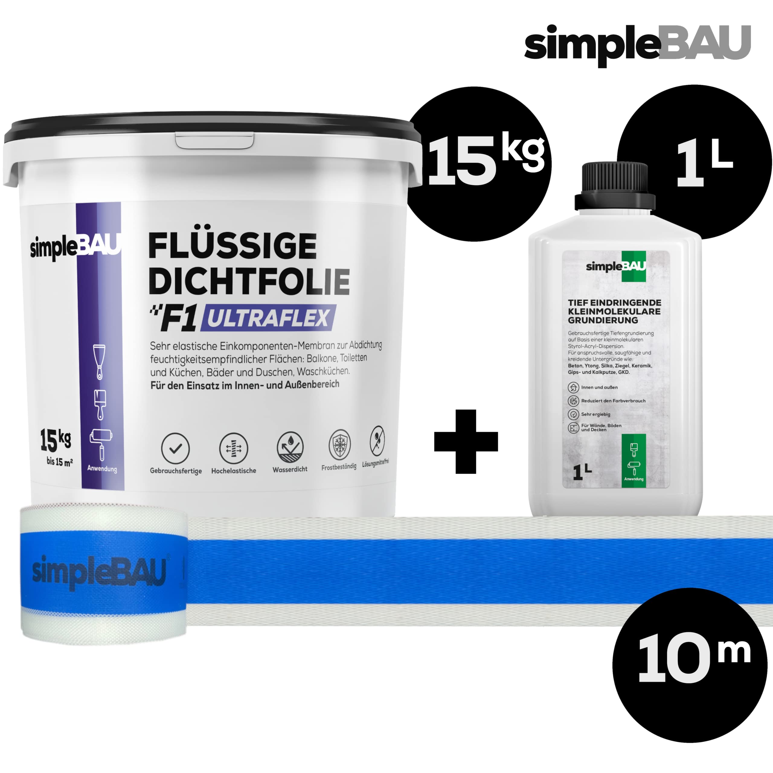 Flüssigfolie Ultraflex 15kg 1L Tiefengrund Dichtband Wasserfest