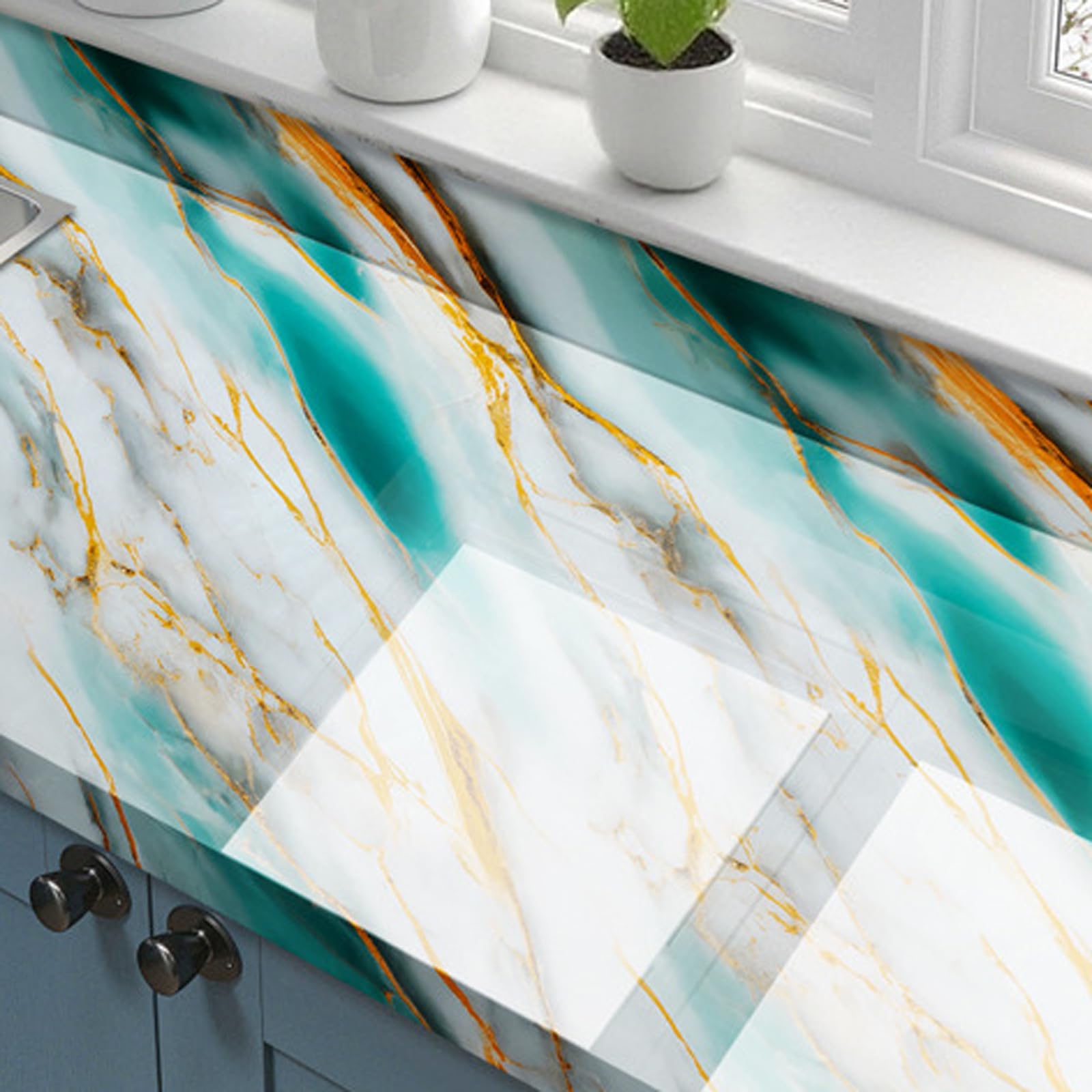 Foelanne Style 1 Back Self Adhesive Wallpaper, Marble Contact Paper Self Adhesive Multicolor Multiple Sizes(,5M*60Cm)