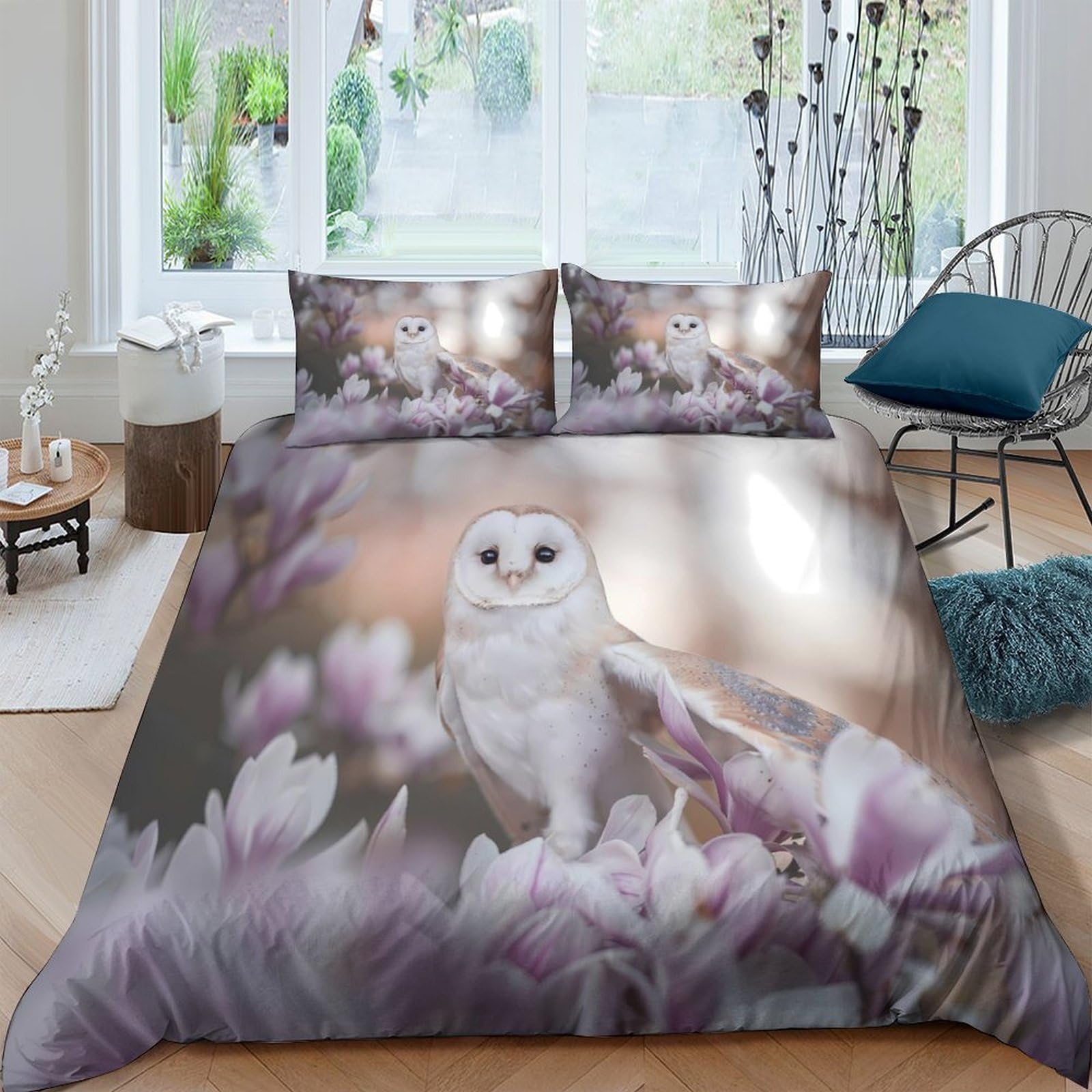 Ctjqhvkz Style-6 3D Printed White Owl Fitted Sheet Microfiber Floral Bed Cover For Bedroom Guest Room Mattress Protection Decor Single（135X200cm）