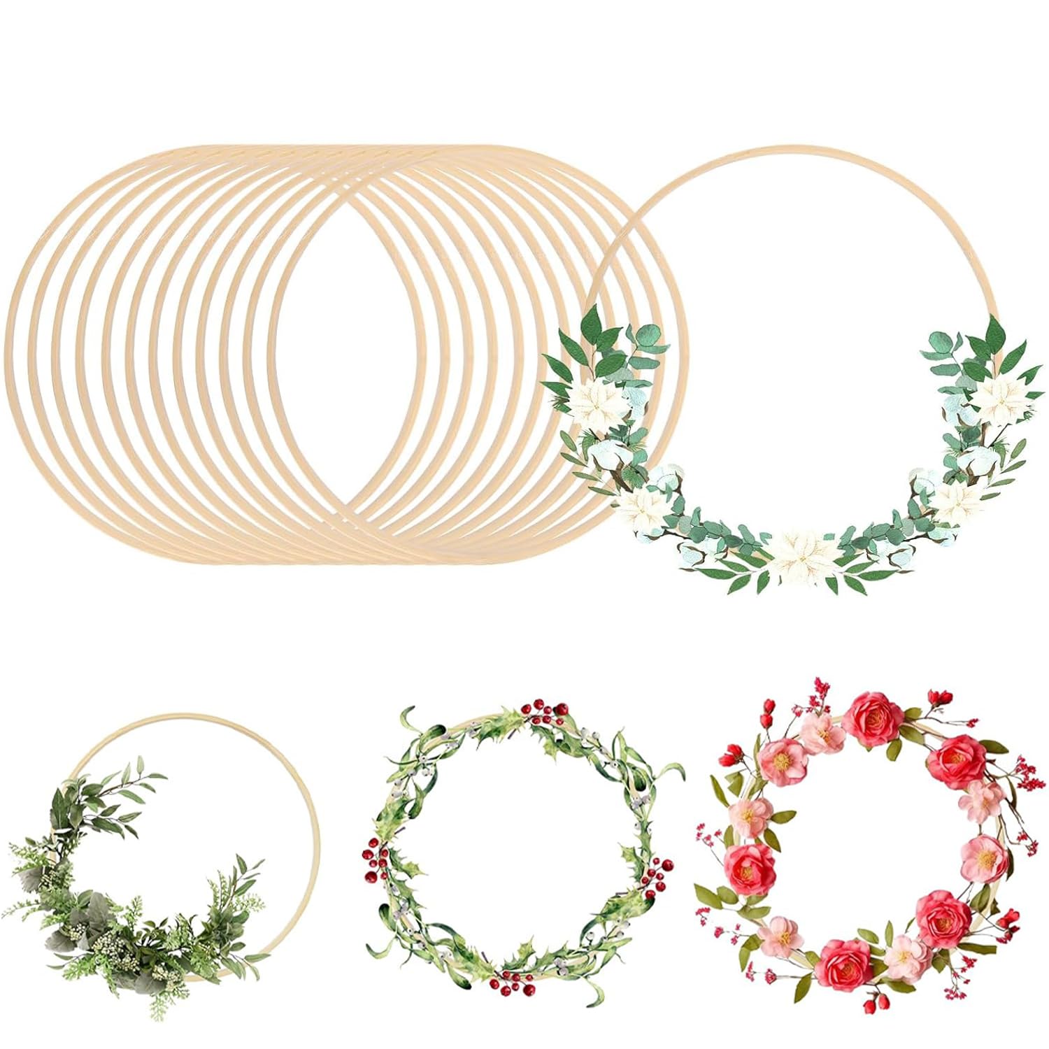 Bhina Aros de Madera Bambú para Manualidades 15 Piezas 26cm