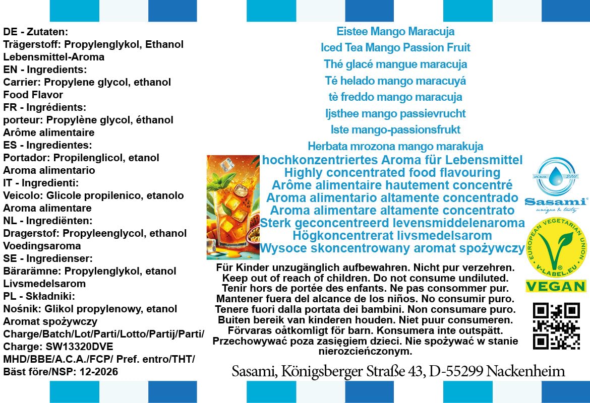 Té helado mango maracuyá aroma concentrado - Vegano - Sasami - 100ml