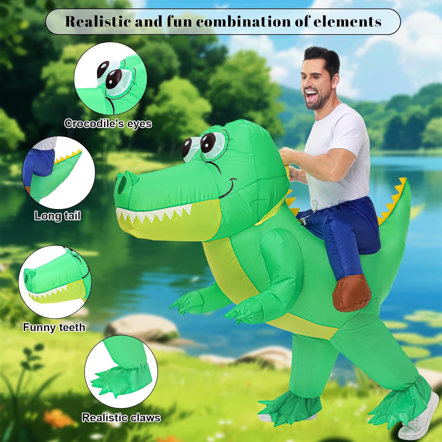 Inflatable Crocodile Costume for Adults - Funny Blow-Up Halloween Costume, Ride-on Alligator Costume for Women Men Halloween,Christmas Cosplay Party - Image 4
