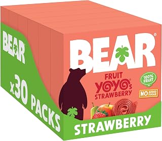 BEAR Strawberry Yoyos - Dried Fruit Rolls - Healthy - Vegan - 20g (30 packs)