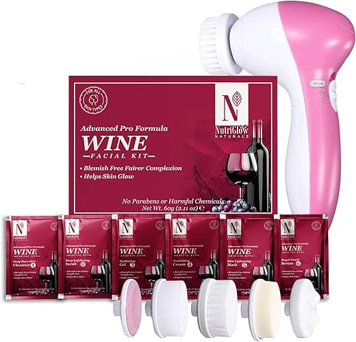 NutriGlow NATURAL’S Advanced Pro Formula Wine Facial Cleanup Kit for Glowing Skin| Blemish Free, Remove Blackheads, Fairer Complexion| 60gm with 5…