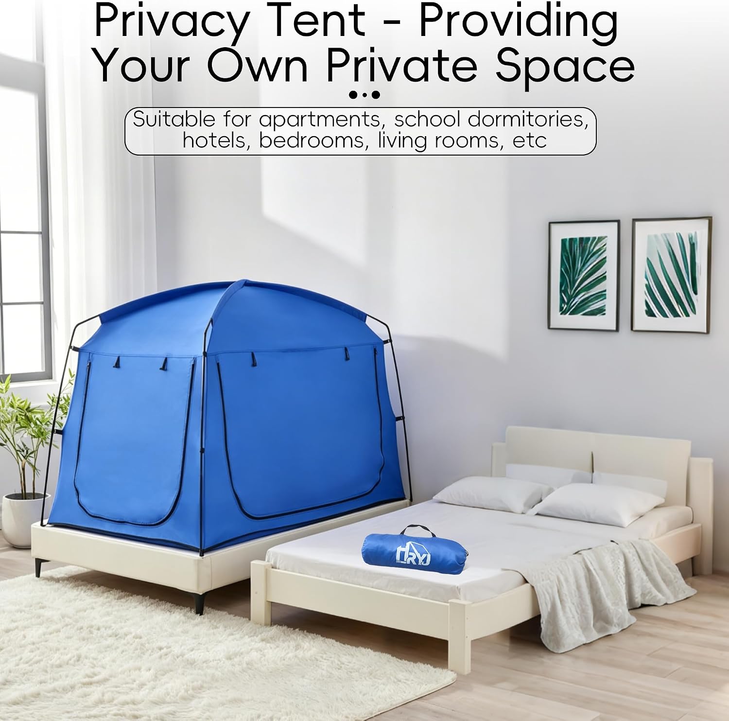 Privacy Sleep Indoor Bed Tent for Adults Kids, Portable Blackout 90% Canopy Tents with 3 Doors Breathable Mesh Windows