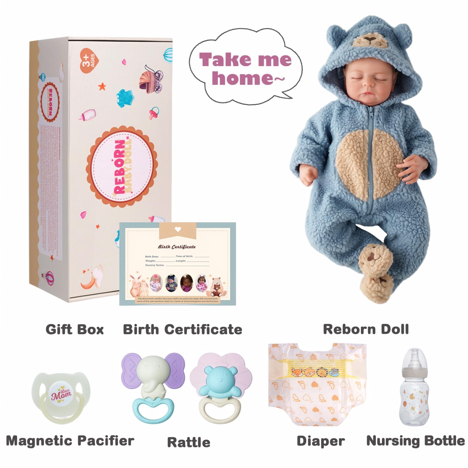 JIZHI Reborn Puppe Junge - 20 Zoll Lebensecht Babypuppen Stoffkörper Augen Geschlossen - Realistisch Puppen mit Zubehör für Kinder ab 3 Jahren | Reborn-Puppe, Weichem Körper, Lebensechten, Offenen Augen, Inklusive Puppenzubehör