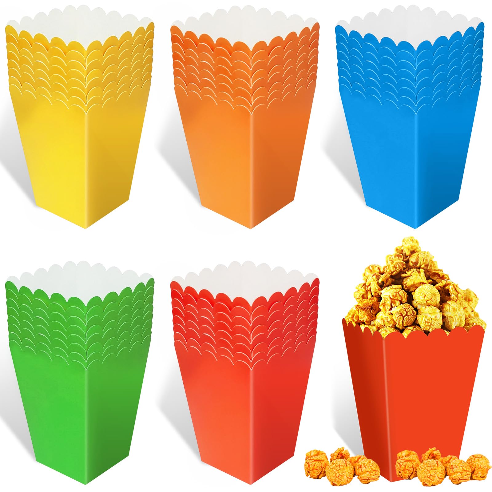 40Pcs Popcorn Boxes Small，5 Colours Popcorn Bags, Reusable Popcorn Bucket, Cartons Popcorn Box, Paper Popcorn Sweet Candy Containers Cardboard for Movie Night, Sweets, Party