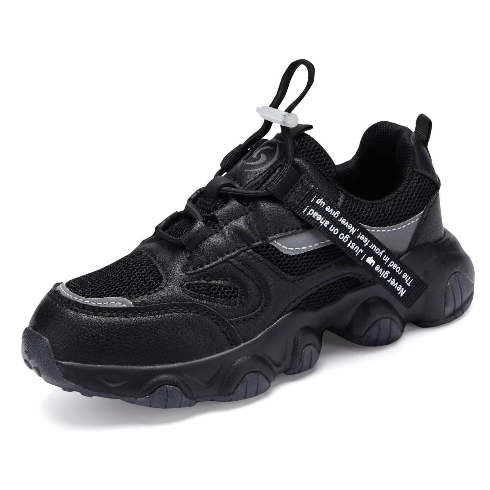 Scarpe da ginnastica unisex per bambini, per camminare, correre, ragazze, traspiranti, casual, leggere, scarpe da ginnastica, Tutto nero, 27 EU