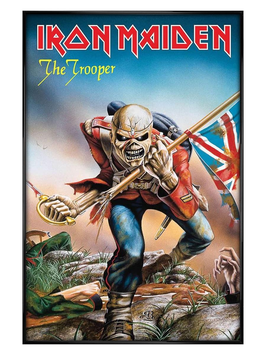 Grindstore Iron Maiden (Trooper) Maxi Poster - Black Gloss Framed - Framed Poster Print, Wall Decor/Art, Home Gift Idea, For Living Room, Bedroom, Home or Office Display