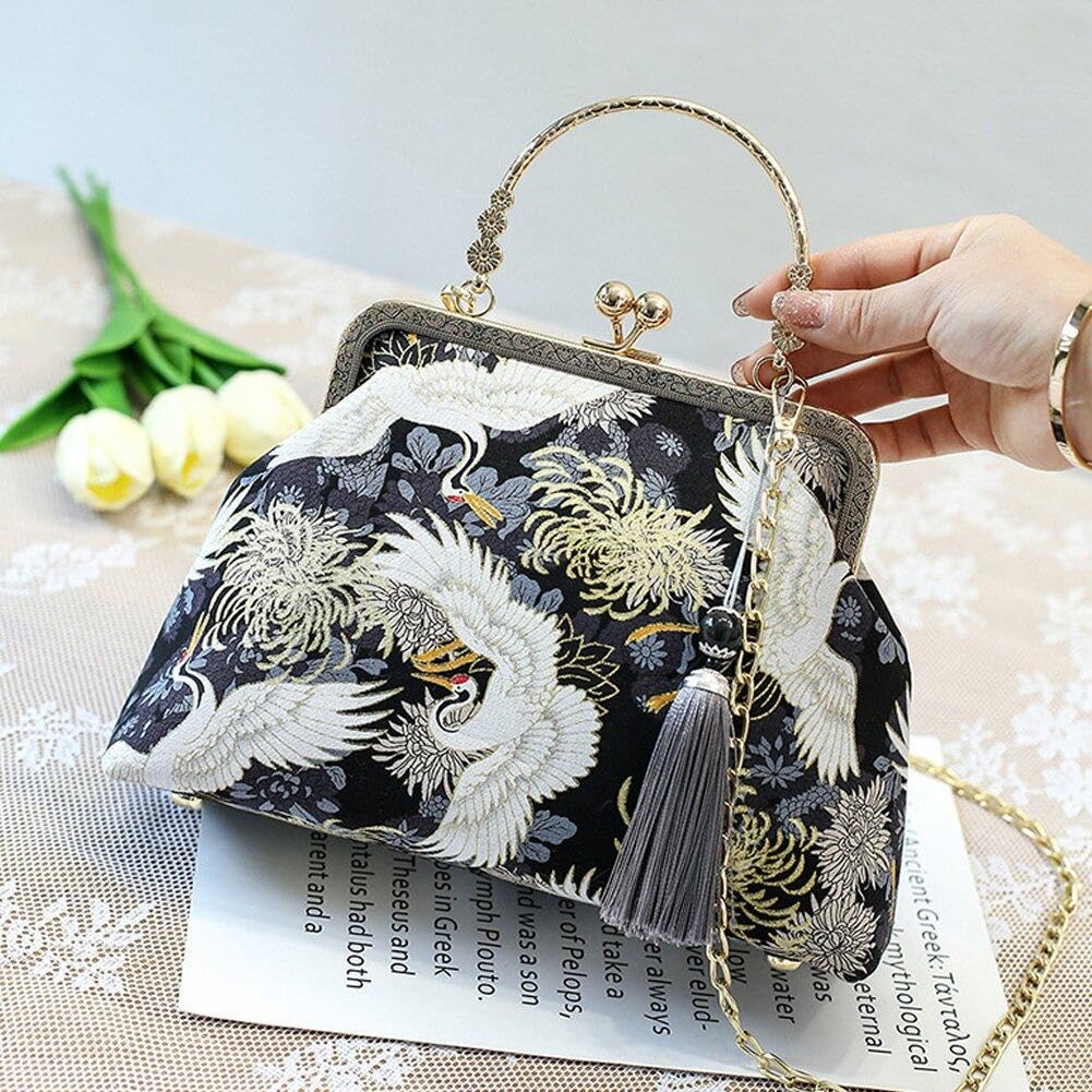 Amazon.co.jp: 中華風鶴刺繍イブニングバッグ アンティークスタイル