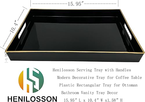 Miniatura 3 de Henilosson Bandeja para servir con asas, moderna bandeja decorativa para mesa de café, bandeja rectangular de plástico para otomana, bandeja de