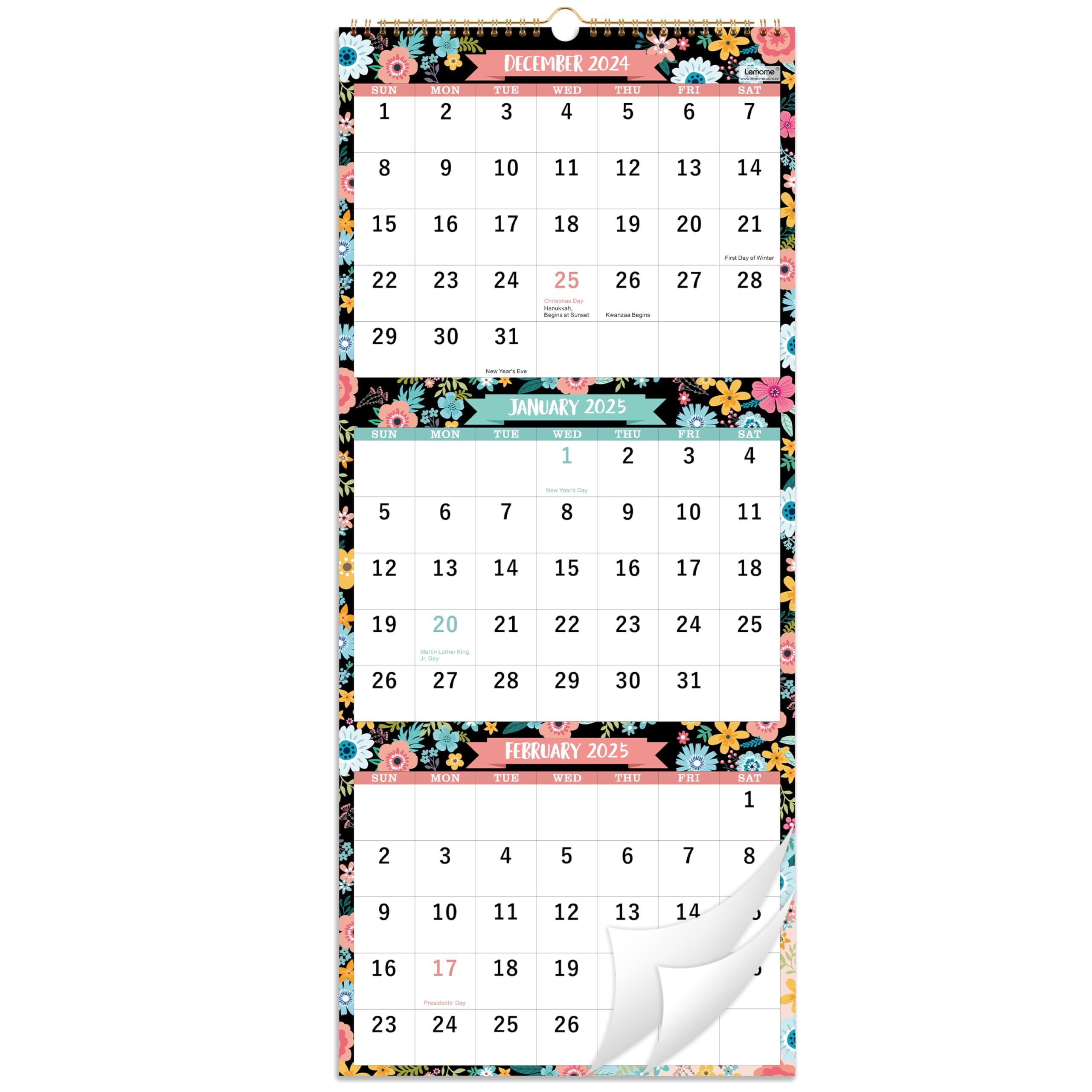 Calendar 2025-2026 - May. 2025 - Jun. 2026, 3 Month Display Wall Calendar (Folded in one Month), 11.3" x 26" (when opened), Vertical Calendar