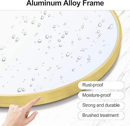 Miniatura 9 de Heymirro Espejo redondo de baño de 24 pulgadas con aleación de aluminio de oro rosa con marco mate, espejos circulares para pared, dormitorio,