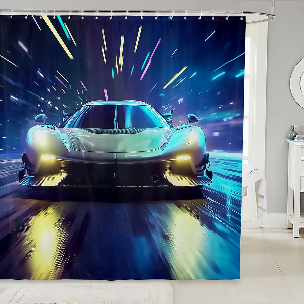 Erosebridal Racing Car Bathroom Curtain - Speed Car Theme Room Decorative Waterproof Fabric, 72" W x 72" L