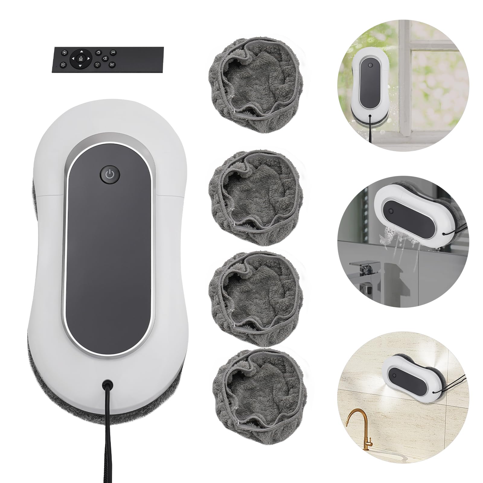 Automatic Window Cleaning Robot, Smart Window Cleaner with Dual Spray, 3000Pa Suction, Edge Detection, for Highrise Glass Doors, Windows & Tile, Remote Control (White)