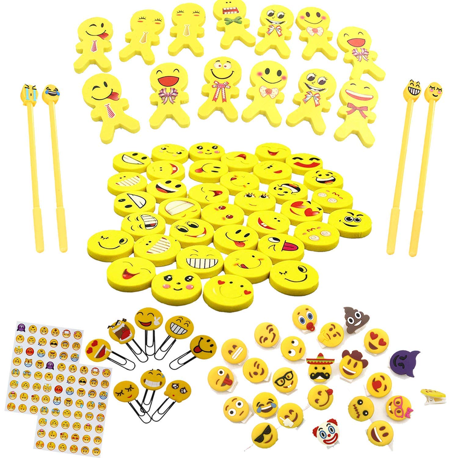 YOUWITH JOY Emoji Stationery Set Party Favors, Office Supplies Rewards 148 Piece - Multicolor